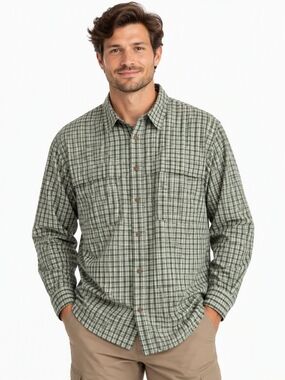 Hi Tec Green Plaid Fishing Hiking Button Front Shirt Mens Large Outdoor Top NWOT